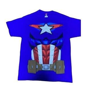 Captain America Marvel T-Shirt Men's Size Large Blue & Red by Hanes